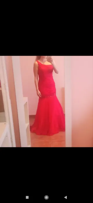 Vestido fiesta alta costura rojo "Fran Rivera"
