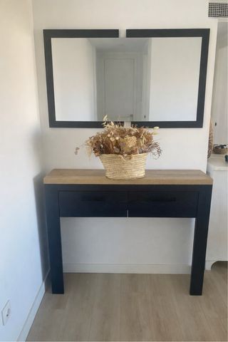 Recibidor y espejo madera y mimbre