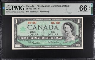 Billete Canadá 1 Dólar 1967 PMG-66 EPQ