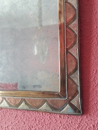 Antiguo espejo artesanal latón y cobre
