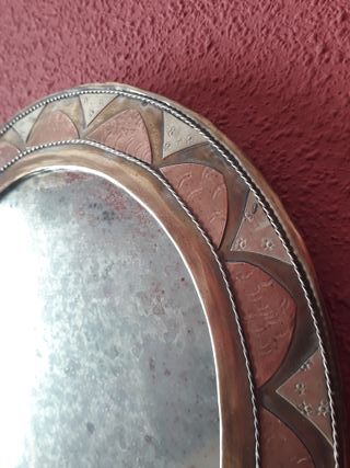 Antiguo espejo artesanal latón y cobre