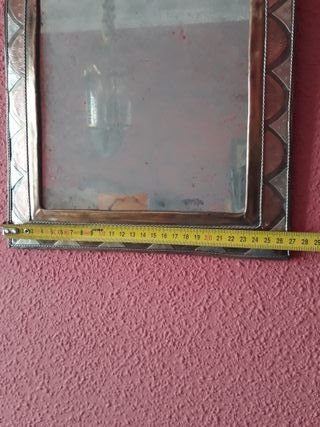 Antiguo espejo artesanal latón y cobre