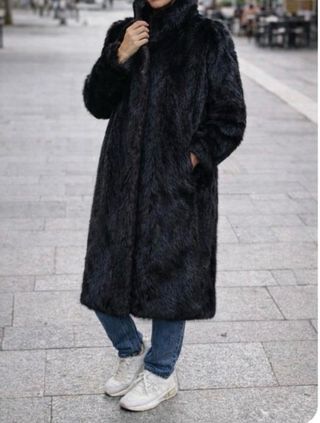 Abrigo largo piel negro Talla L