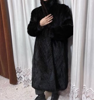 Abrigo largo piel negro Talla L