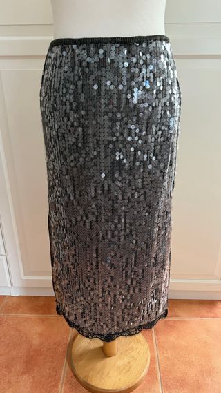 Falda larga lentejuelas gris