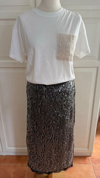 Falda larga lentejuelas gris