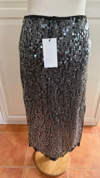 Falda larga lentejuelas gris