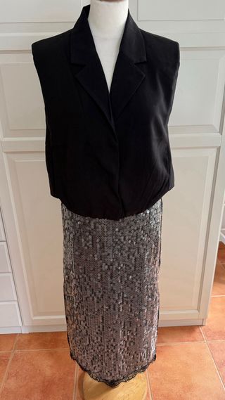 Falda larga lentejuelas gris