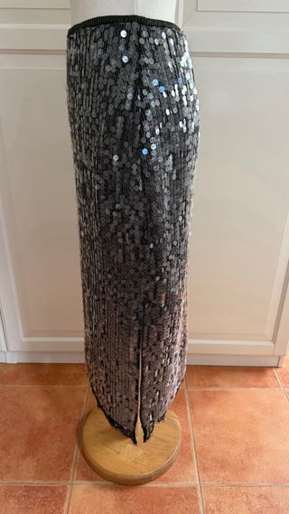 Falda larga lentejuelas gris