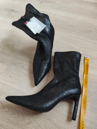 Botines NUEVOS negros tacón fiesta noche purpurina