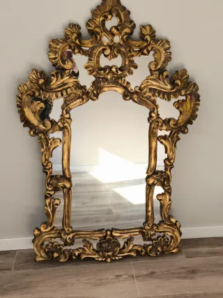 ESPEJO BARROCO MADERA TALLADA POLICROMADA LUIS XV