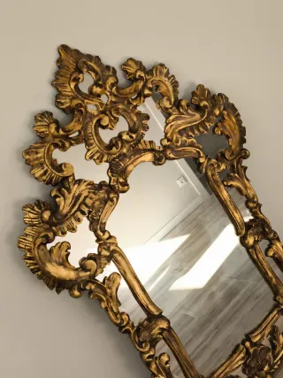 ESPEJO BARROCO MADERA TALLADA POLICROMADA LUIS XV