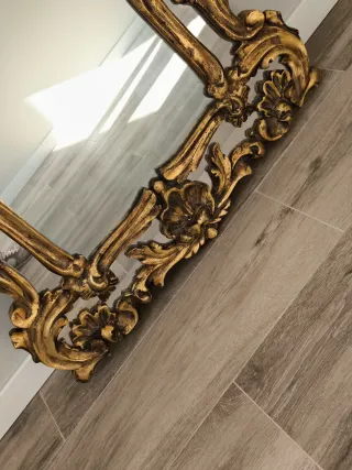 ESPEJO BARROCO MADERA TALLADA POLICROMADA LUIS XV