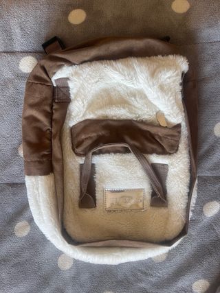 Mochila terciopelo marrón y blanco