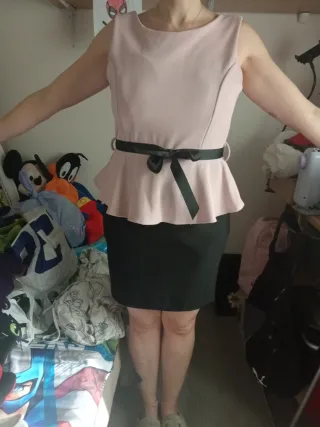 Vestido fiesta corto salmón/negro Talla M