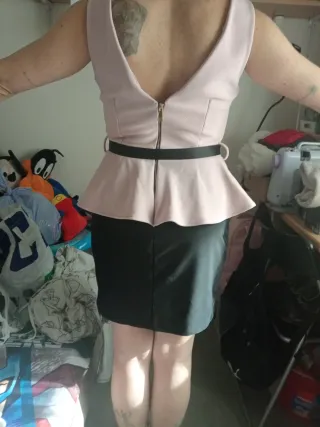 Vestido fiesta corto salmón/negro Talla M