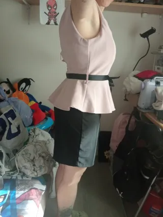 Vestido fiesta corto salmón/negro Talla M