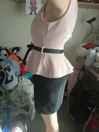 Vestido fiesta corto salmón/negro Talla M