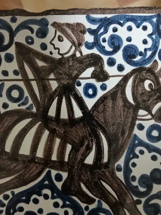 Azulejo decorativo antiguo caballo y jinete