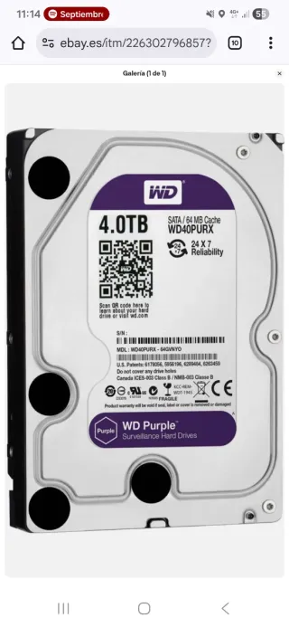 Disco Duro WD 4TB SATA WD40PURX
