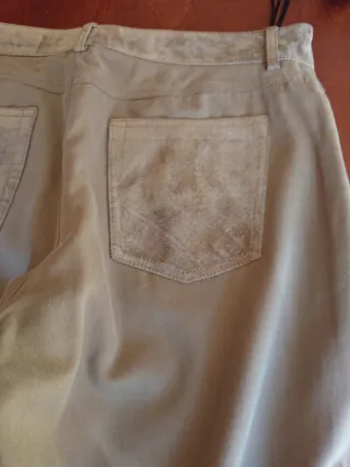 Pantalon piel vuelta ante verde oliva T L 40