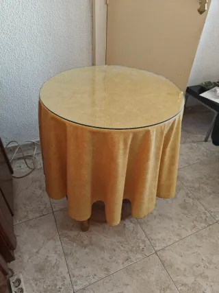 Mesa camilla redonda 60cm cristal y tela