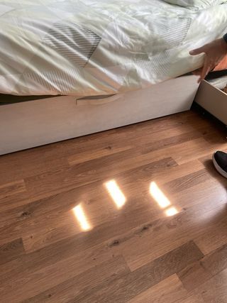 Cama nido azul y blanca con colchón