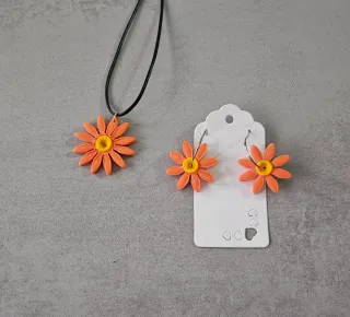 Conjunto collar y pendientes flor naranja