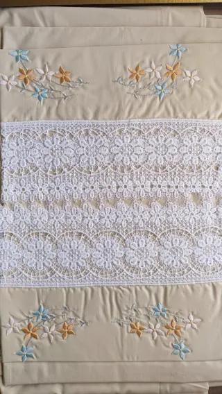 Sábana bordada encaje guipur c135 y funda almohada