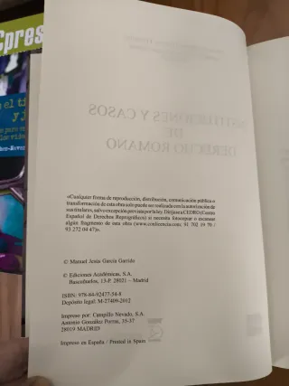 Instituciones y casos de derecho romano.