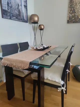4 Sillas Comedor Wengué con Cojines