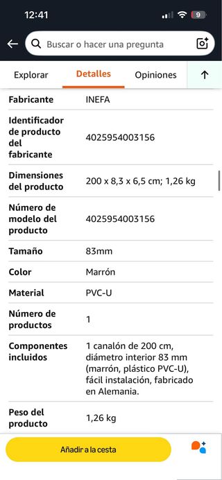 Canalón plástico 200cm 83mm marrón