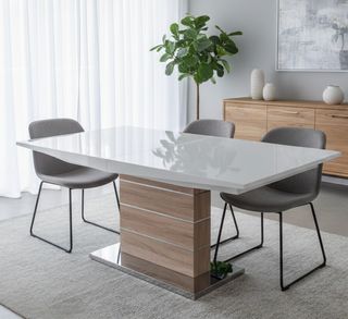 Mesa comedor extensible blanca y madera