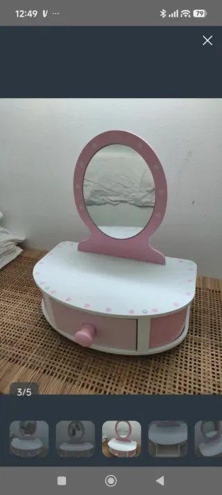 Tocador infantil madera rosa y blanco