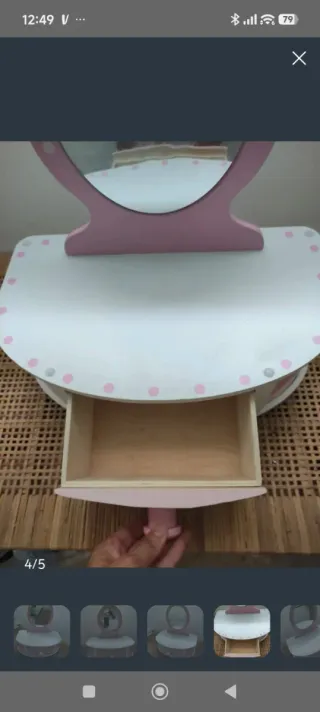 Tocador infantil madera rosa y blanco