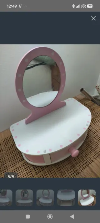 Tocador infantil madera rosa y blanco