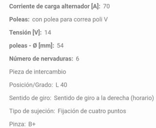 Alternador AD38465 14V 70A PSA
