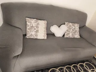 Sofá 2 plazas gris tela y 3 plaza