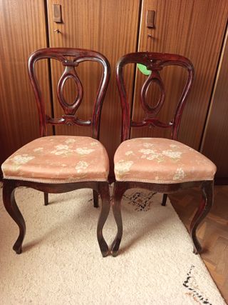 2 Sillas Isabelinas Madera Tapizado Rosa