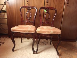 2 Sillas Isabelinas Madera Tapizado Rosa