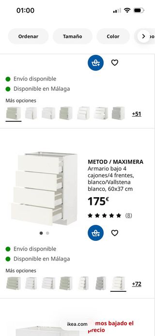 Armario bajo cocina blanco brillante