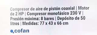 Compresor de aire Cofan 50 Litros