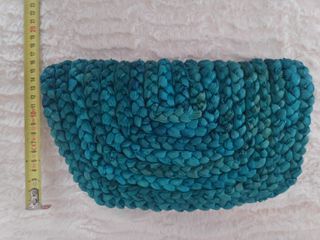 Bolso Rafia Turquesa Cadena Dorada