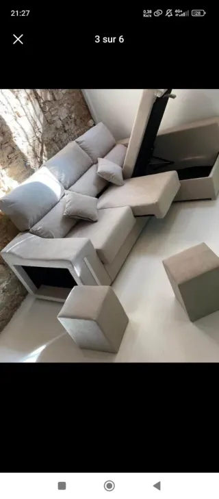 Sofá modular gris tela