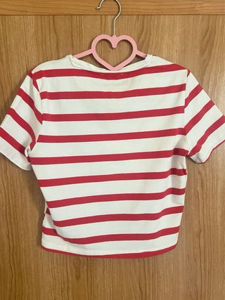 Camiseta Zara Rayas Rojas y Blancas Crop Top