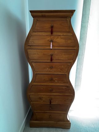 Alacena antigua curvada madera maciza 9 cajones