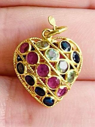 Colgante Corazón Oro 19K Rubí Zafiro