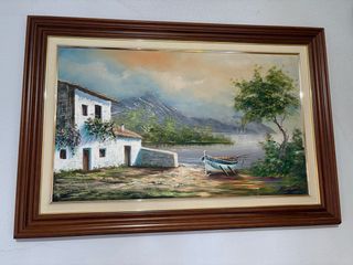 Cuadro Paisaje Marino con Casa y Barco