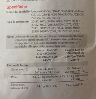 Lenovo G50-70 mod. 20351 - buone condizioni