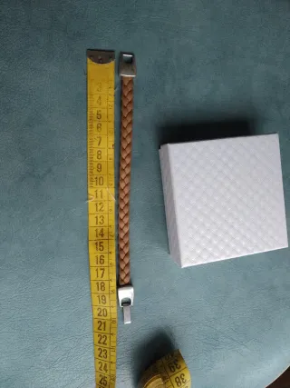 Pulsera cuero trenzado baño plata